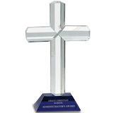 Crystal Christian Cross on Blue Base Award - 8.5